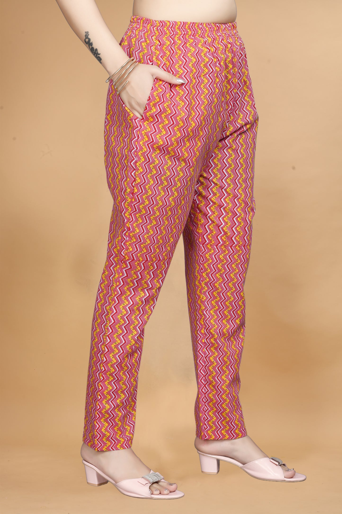 Pink Cotton Kurta Pant Set with Floral Print & Dupatta