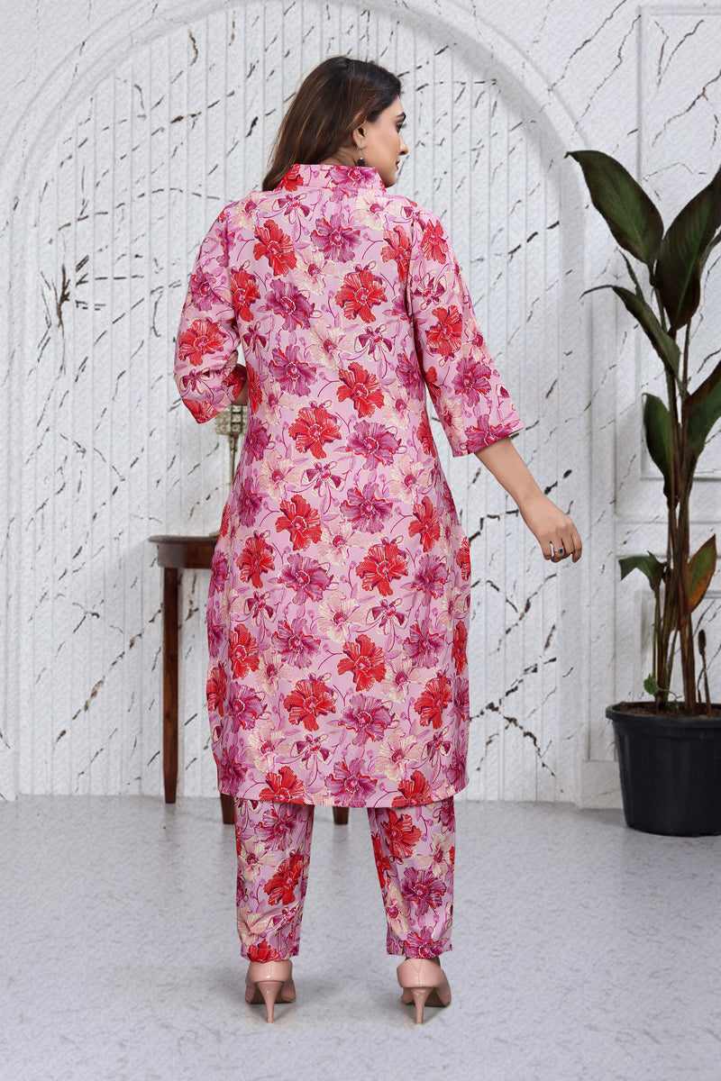 Blush Pink Floral Co-Ord Kurti Set