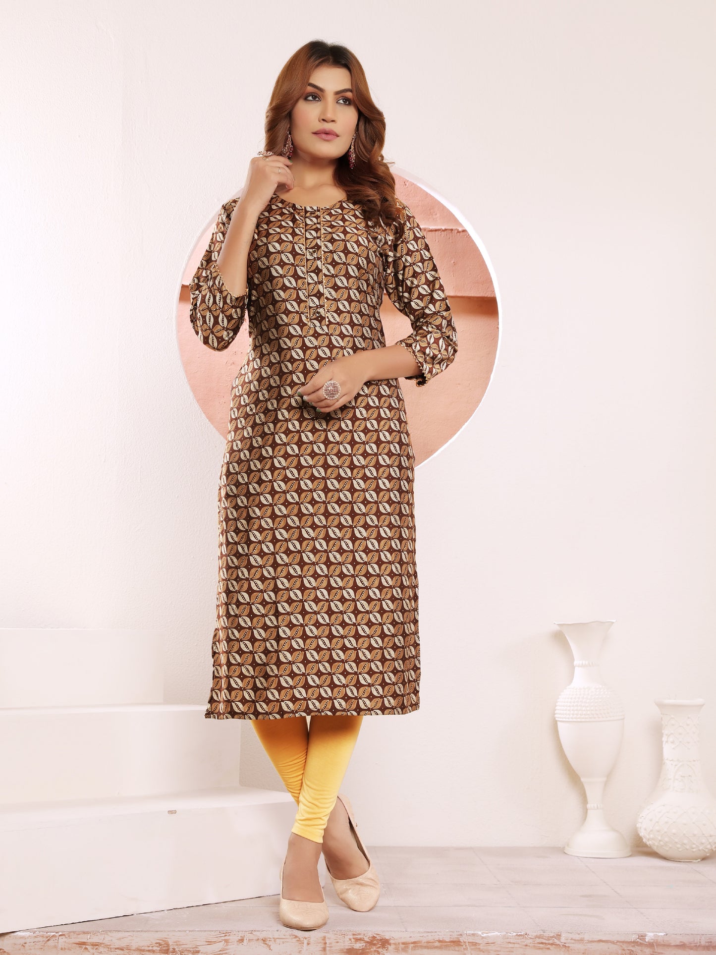 Brown Printed Muslin Kurti for Women – Casual & Daily Wear