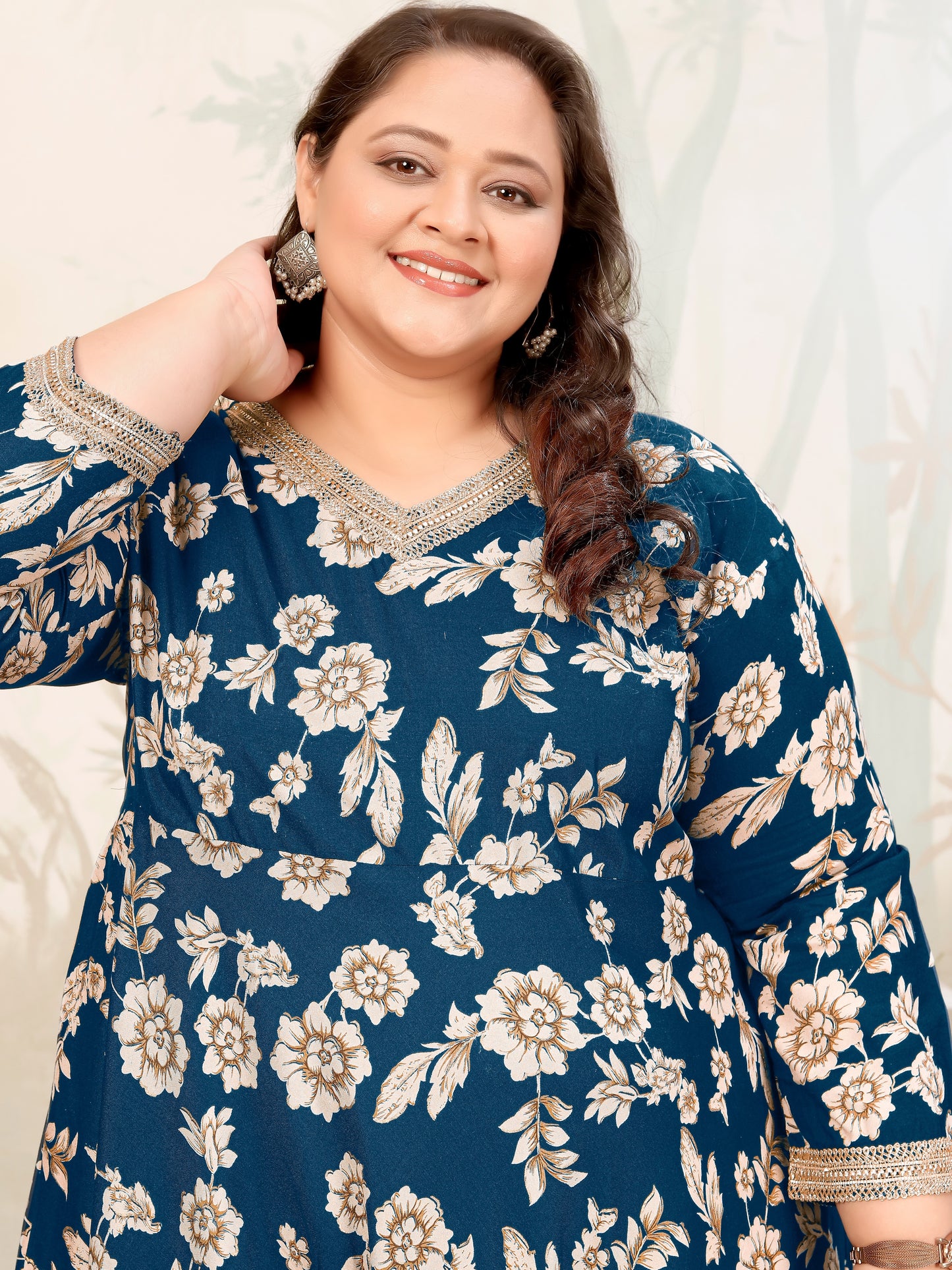 Plus Size Cyan Bue Floral Maxi Gown – Elegant Long Dress for Women