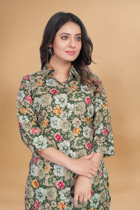 Light Green Floral Print Co-Ord Set for Women – Stylish & Trendy