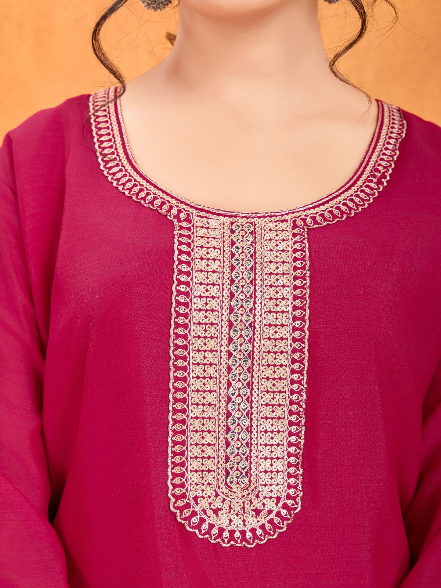 Magenta Embroidery Work Kurta Pant Dupatta Set in Vichitra Silk Fabric | Elegant & Traditional