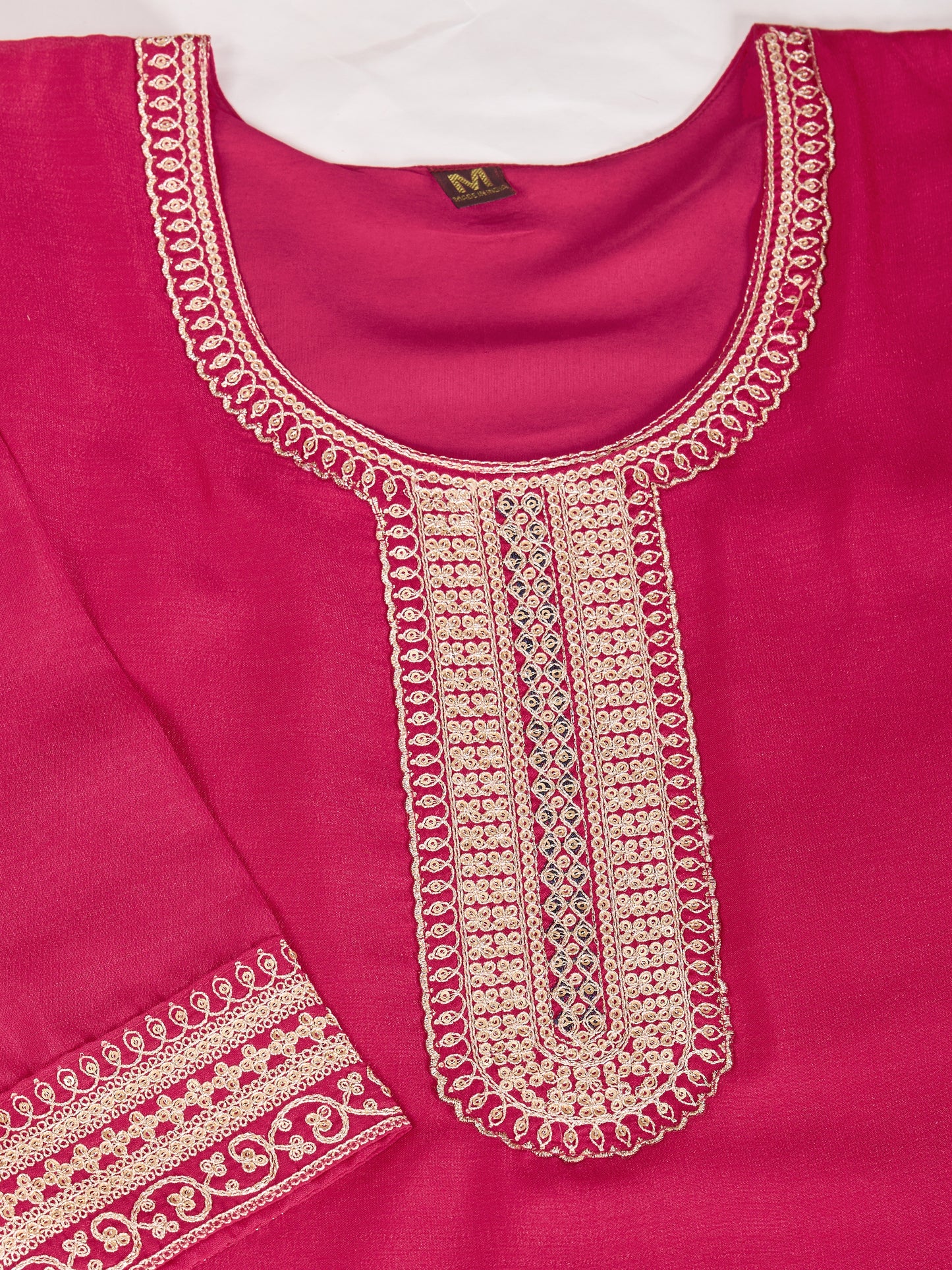 Magenta Embroidery Work Kurta Pant Dupatta Set in Vichitra Silk Fabric | Elegant & Traditional