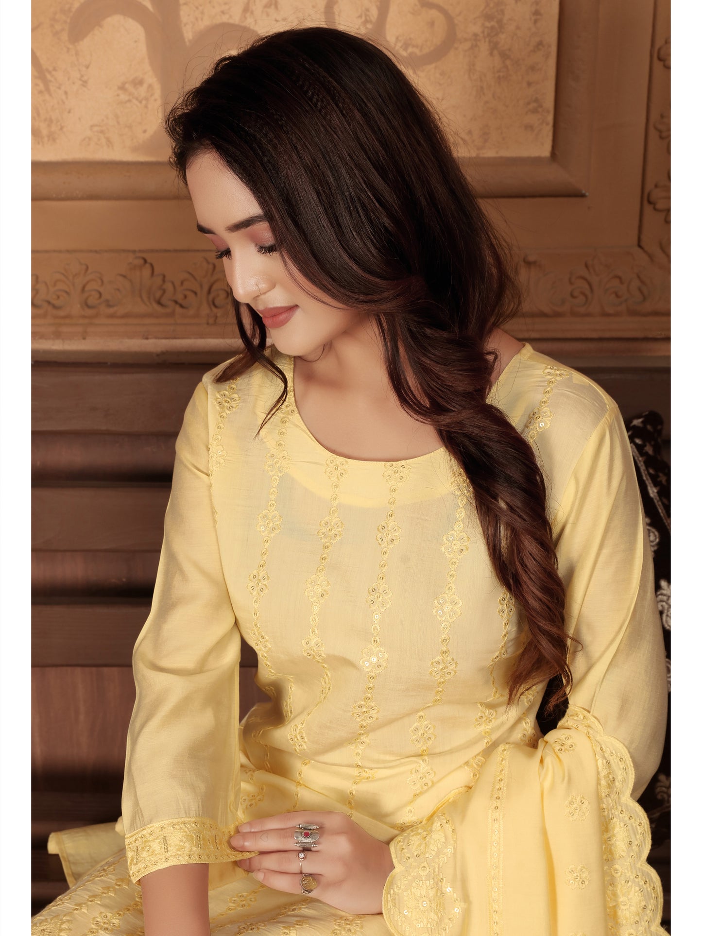 Yellow Embroidered Sequinned Kurta Set with Dupatta – Elegant Ethnic Wear for Women