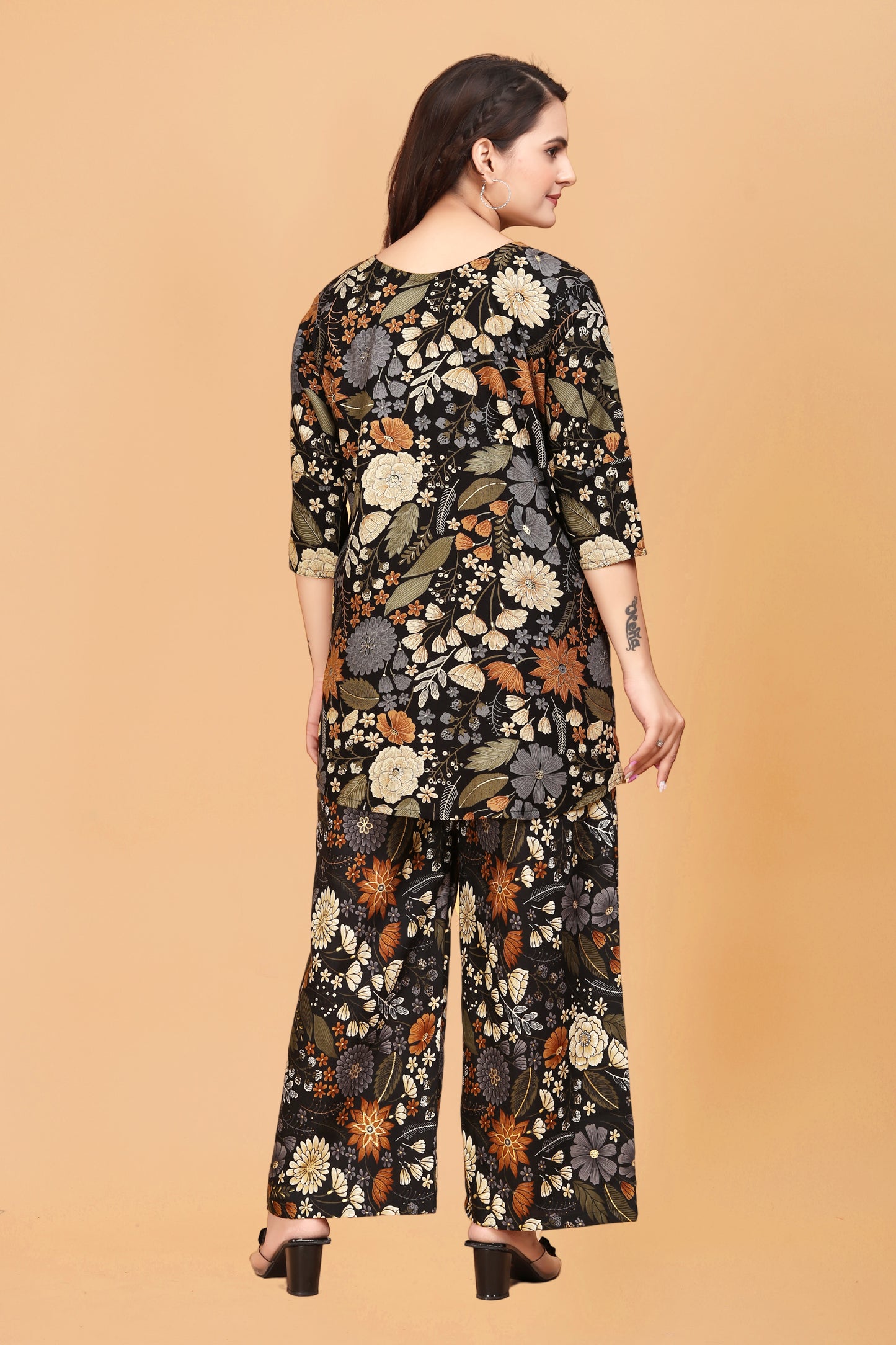 Black Floral Print Co-Ord Set in Rayon for Women - Stylish & Comfortable