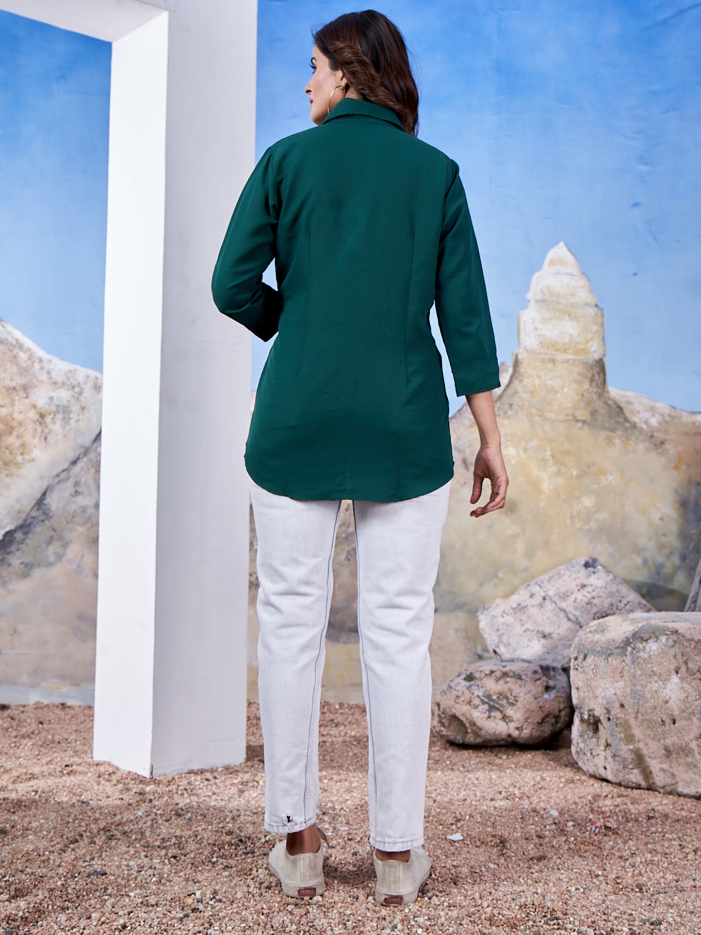 Women's Solid Green Cotton Professional Shirt – Office Wear & Formal Look
