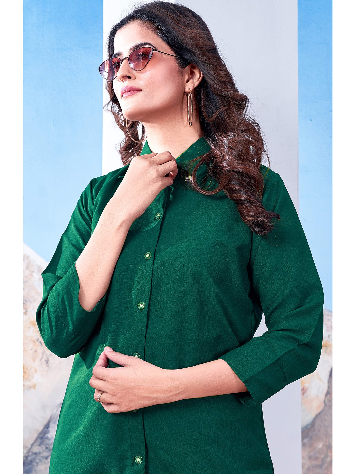 Women's Solid Green Cotton Professional Shirt – Office Wear & Formal Look