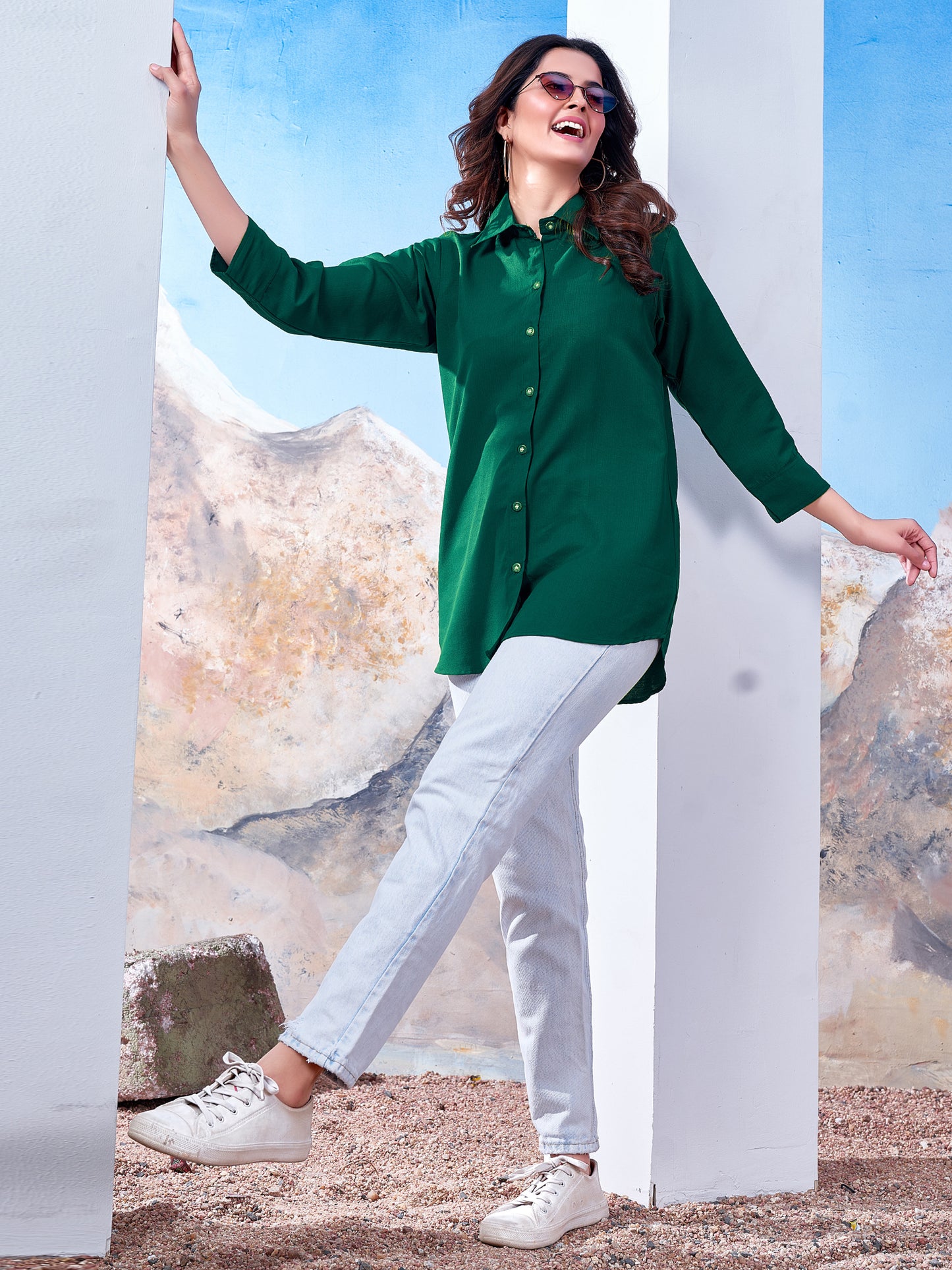 Women's Solid Green Cotton Professional Shirt – Office Wear & Formal Look