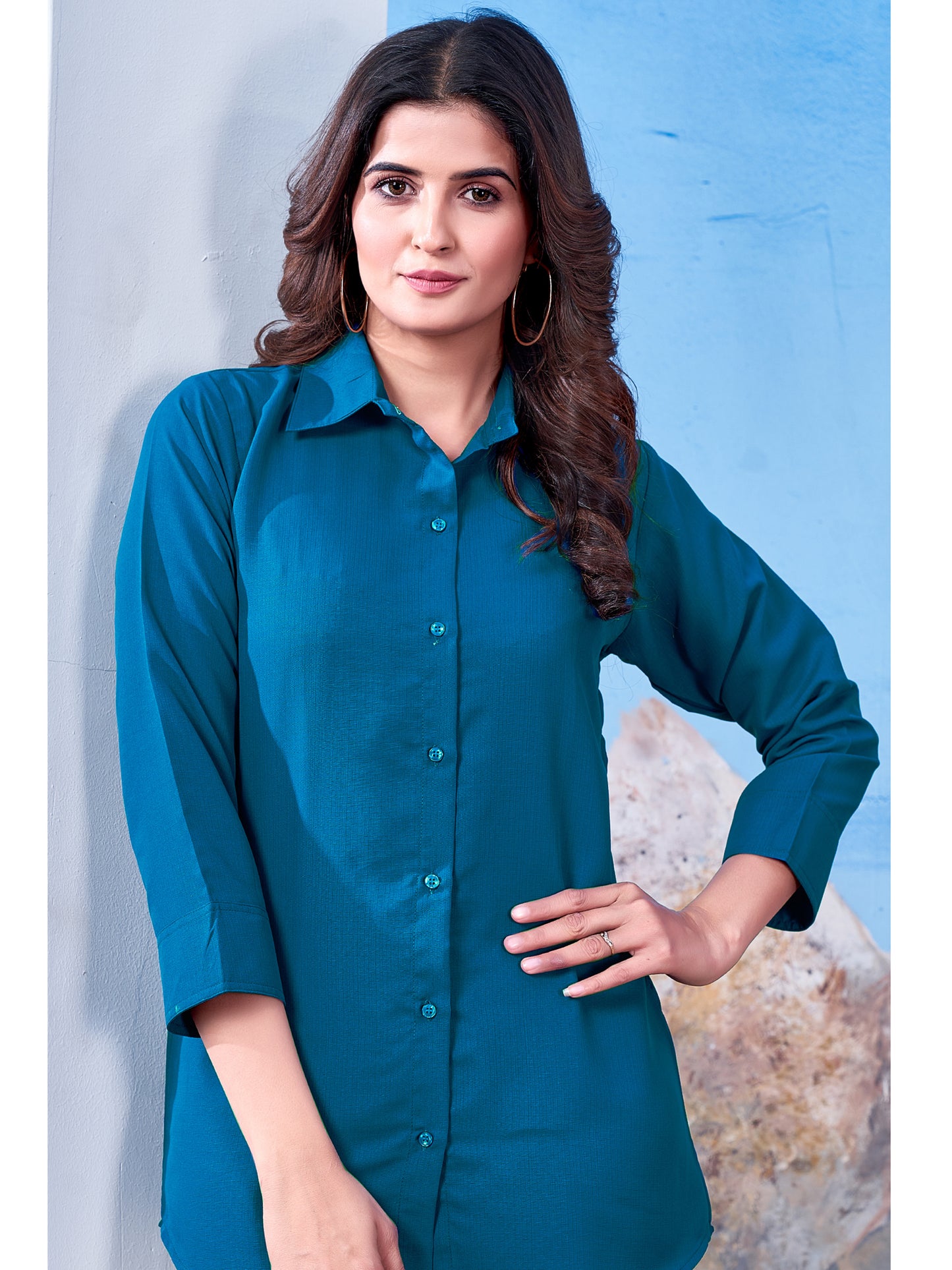 Women's Solid Blue Cotton Professional Shirt – Office Wear & Formal Look