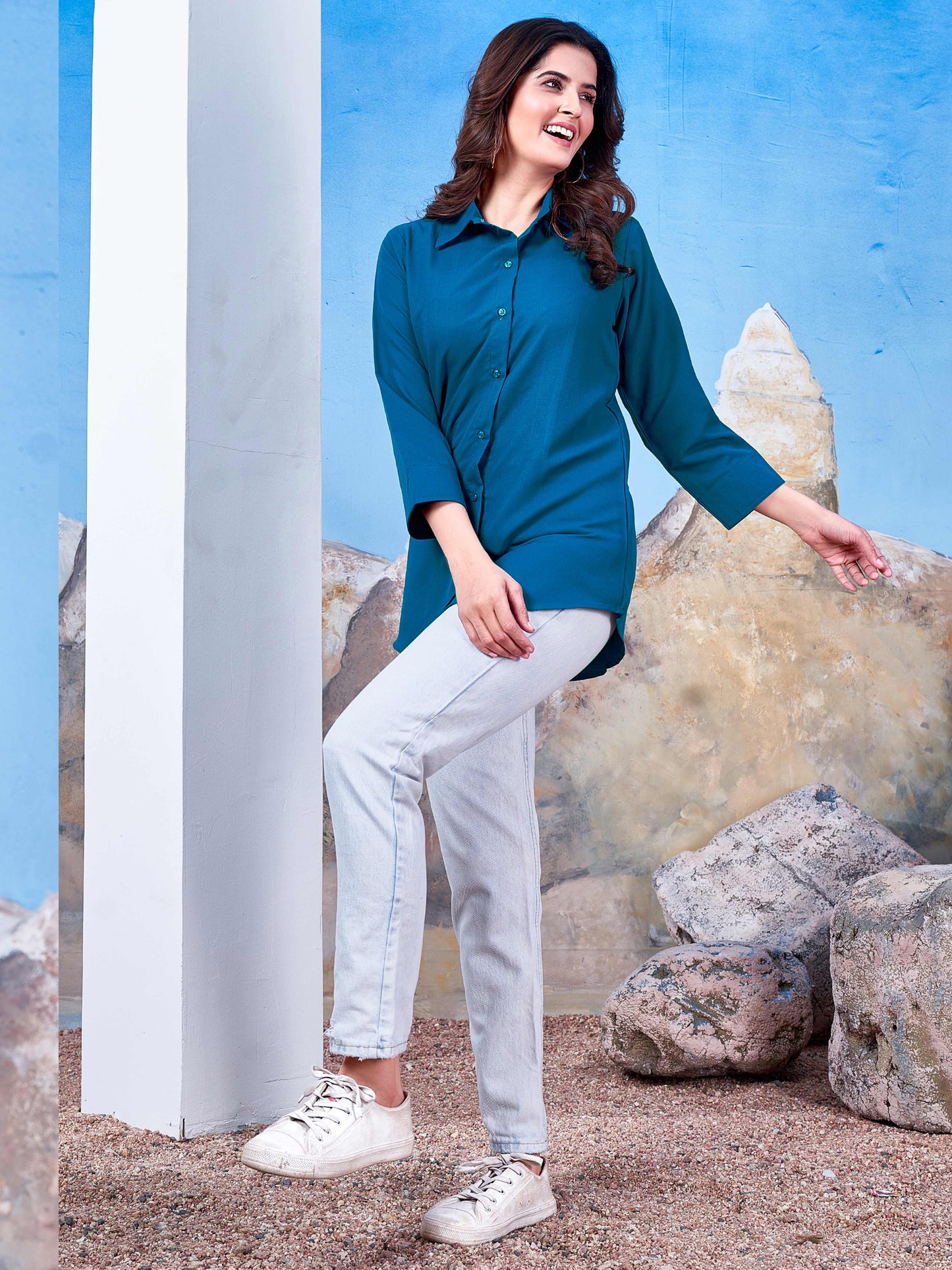 Women's Solid Blue Cotton Professional Shirt – Office Wear & Formal Look