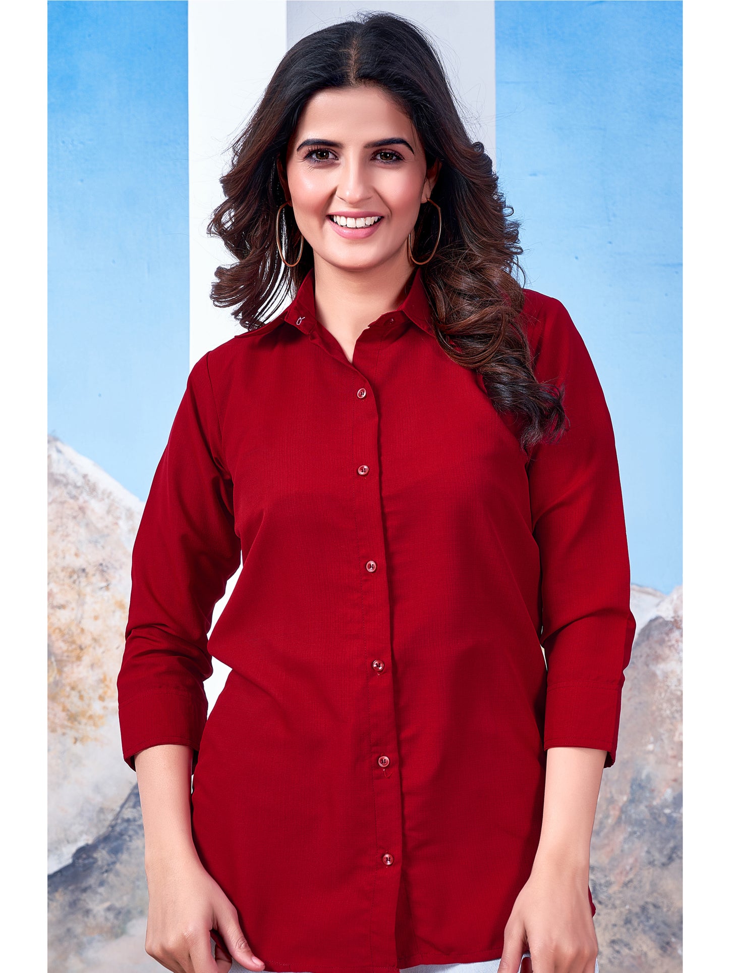 Red Solid Cotton Shirt for Women – Plain & Comfortable Everyday Wear