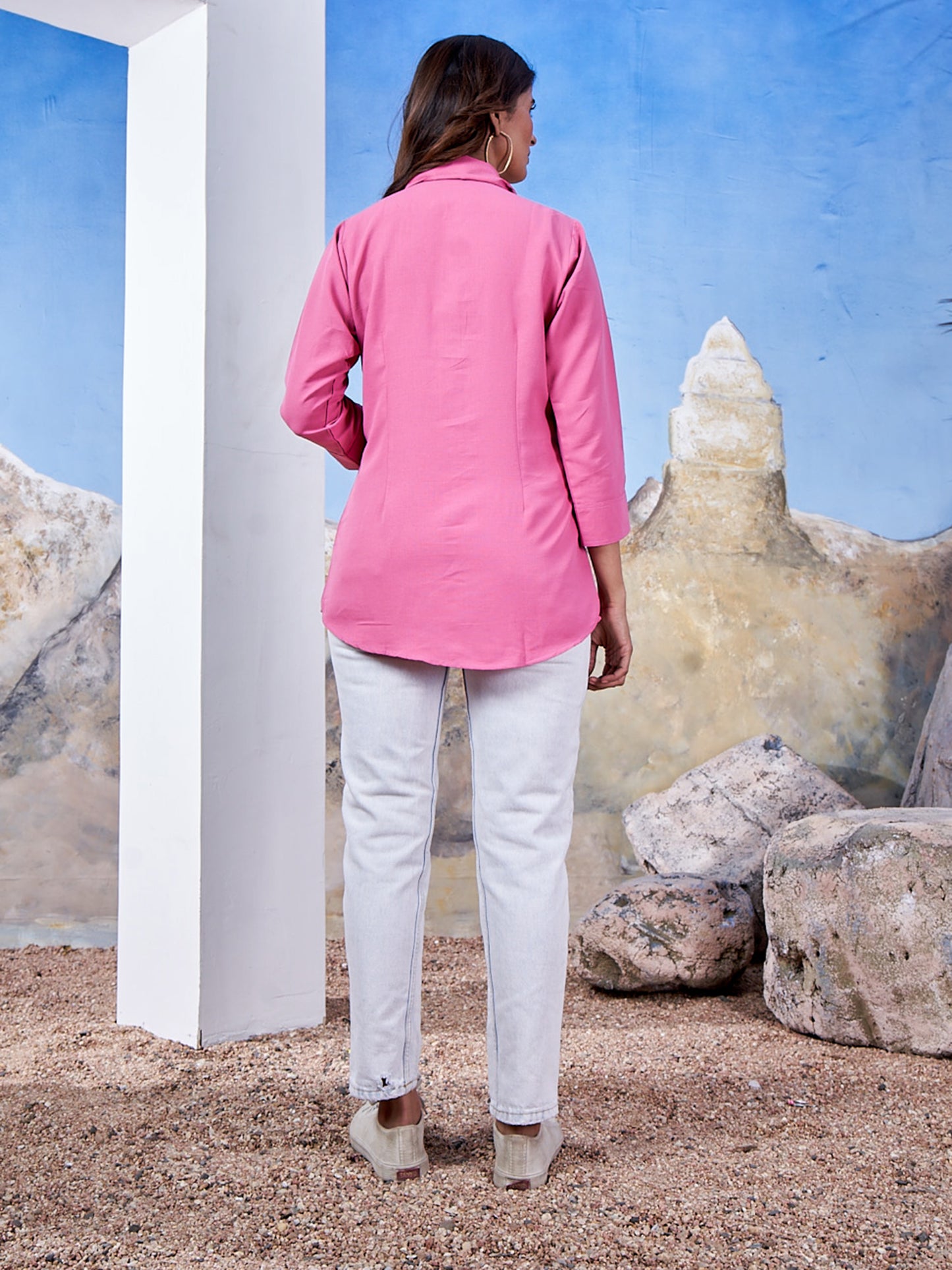 Pink Solid Cotton Shirt for Women – Plain & Comfortable Everyday Wear