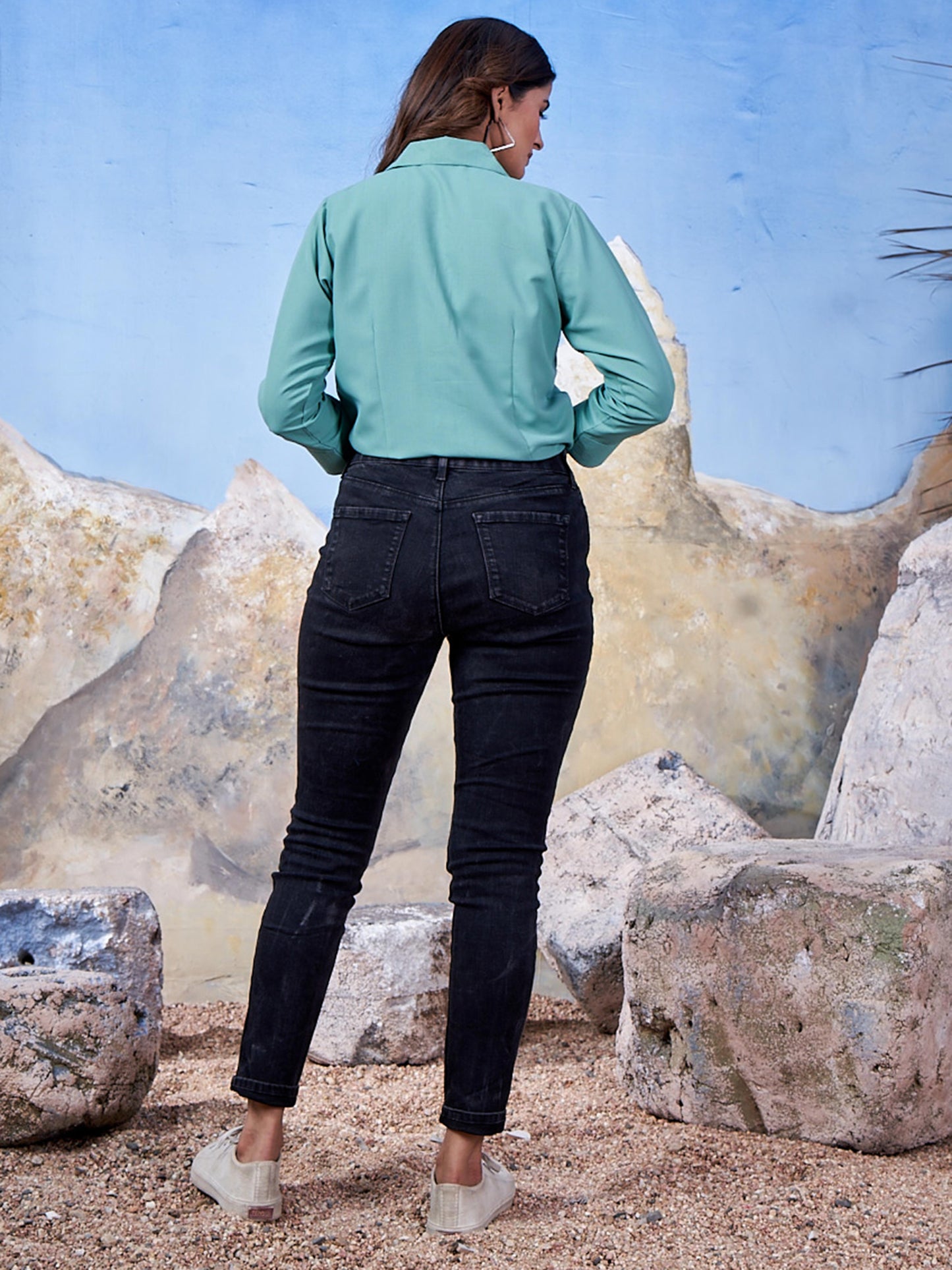 Solid Cotton Light Blue Shirt for Women – Plain & Comfortable Everyday Wear