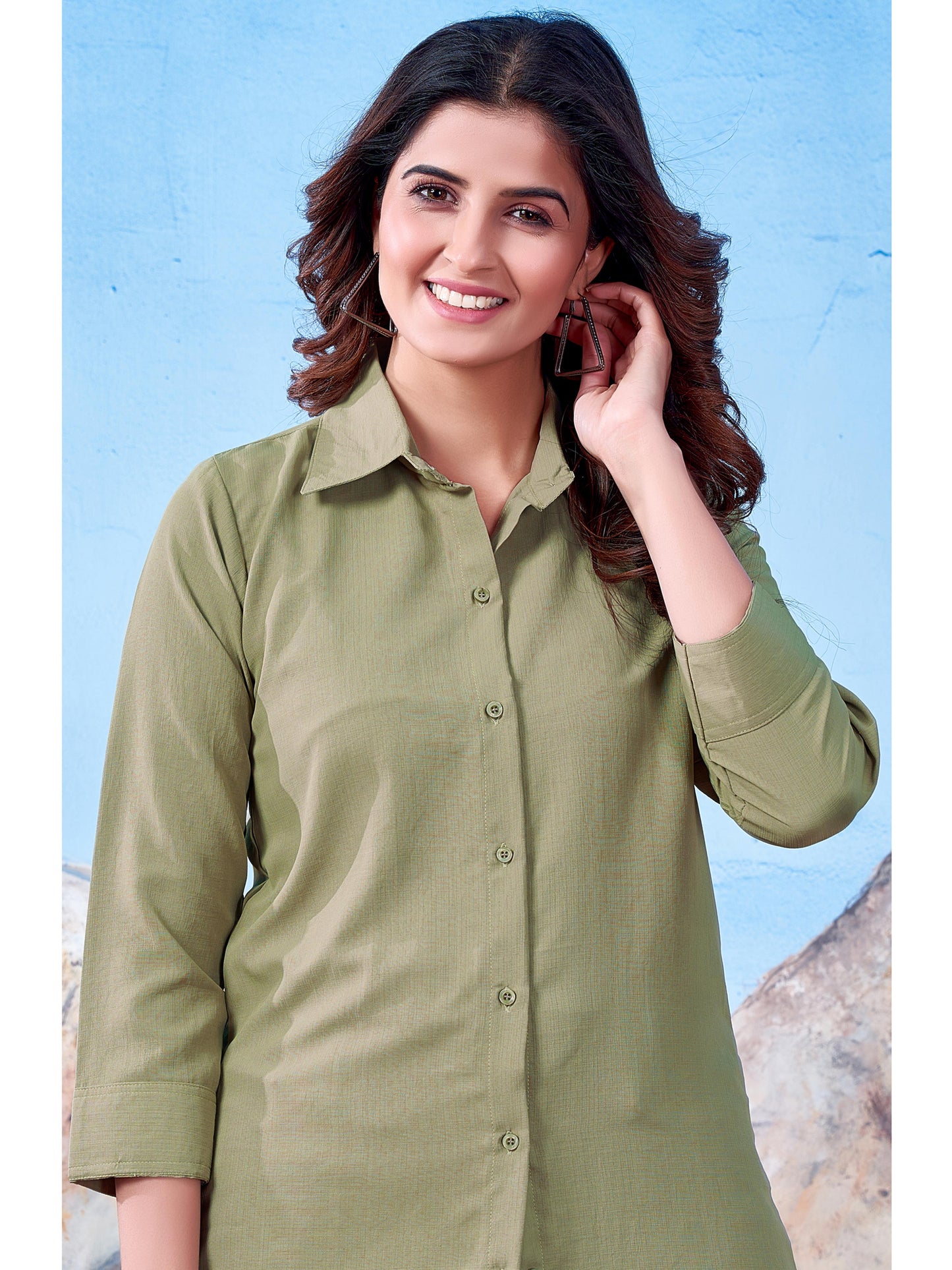 Solid Cotton Light Olive Shirt for Women – Plain & Comfortable Everyday Wear