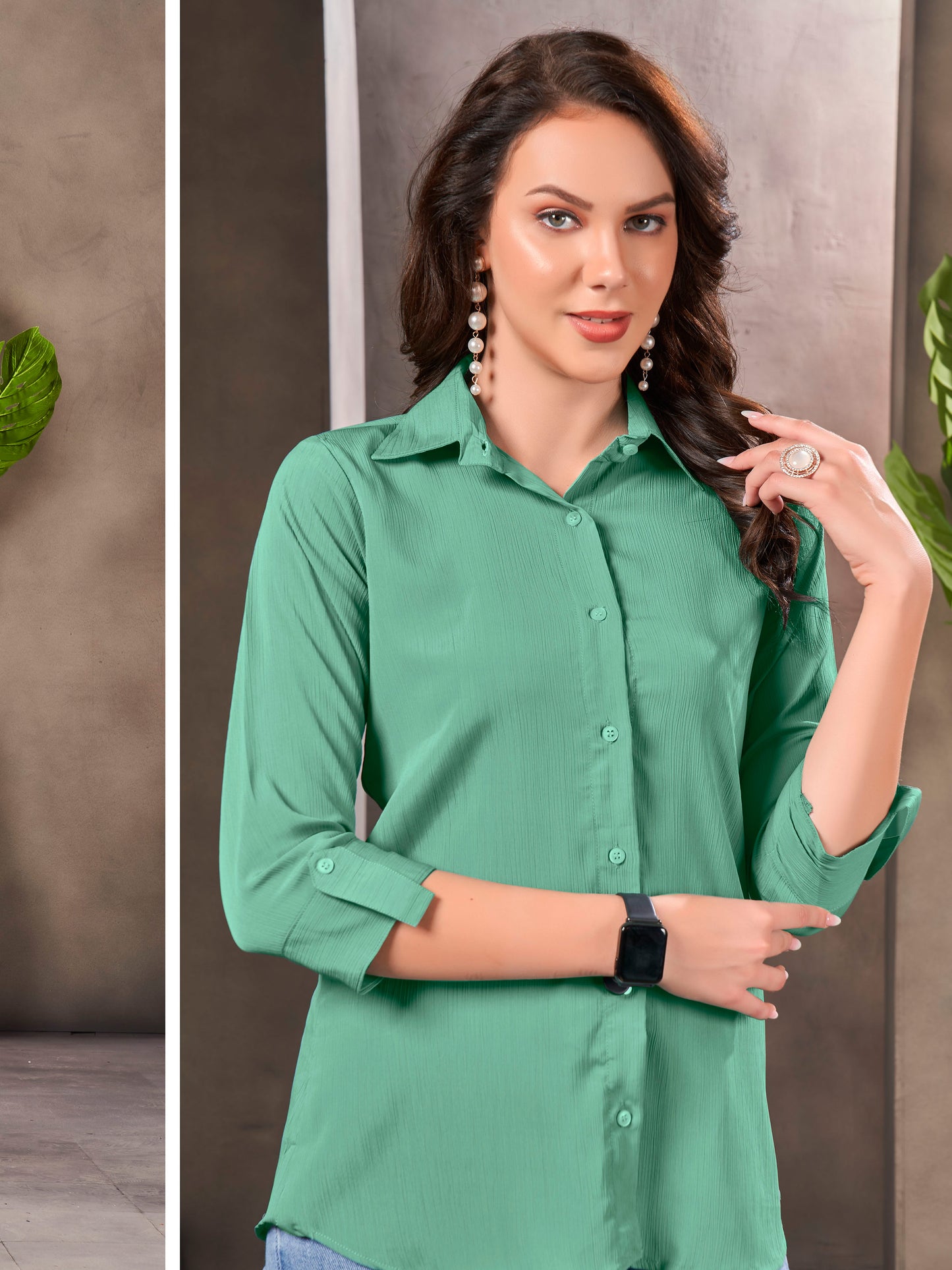 Cyan Green Cotton Shirt for Women – Formal Office Wear & Business Attire