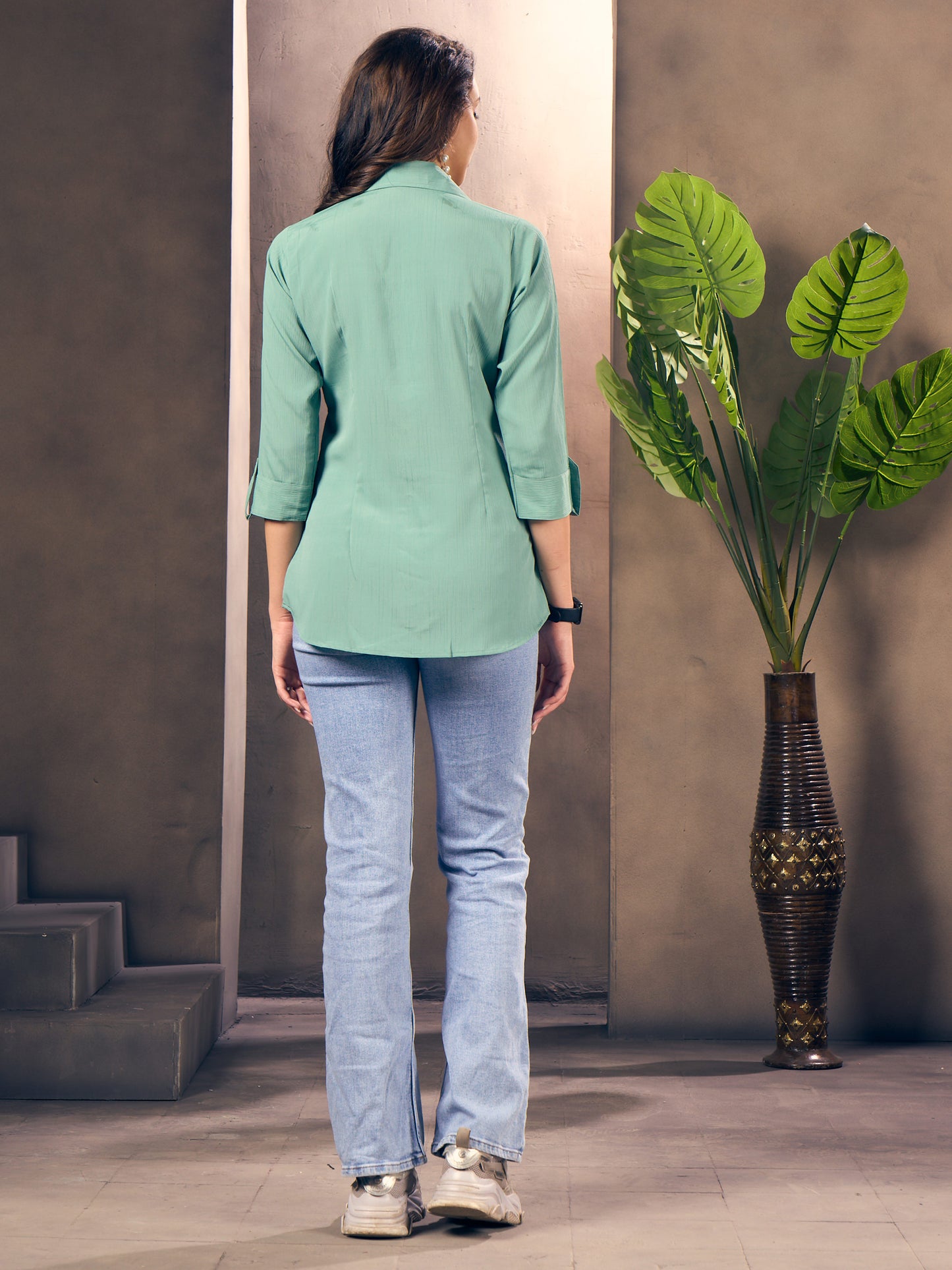 Cyan Green Cotton Shirt for Women – Formal Office Wear & Business Attire