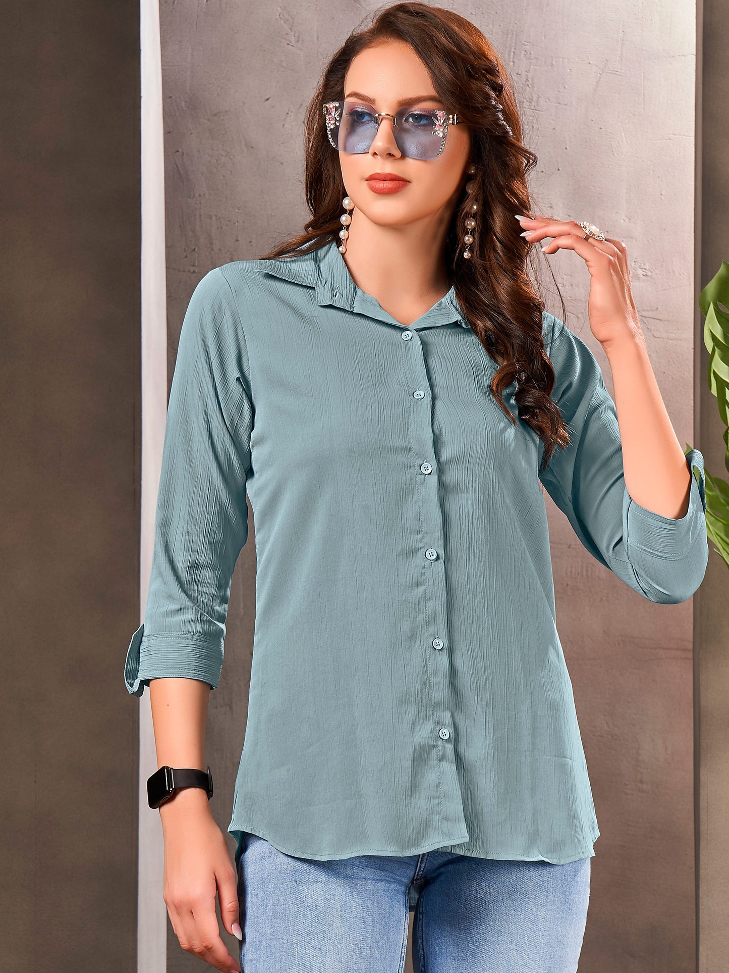 Light Grey Cotton Shirt for Women – Formal Office Wear & Business Attire