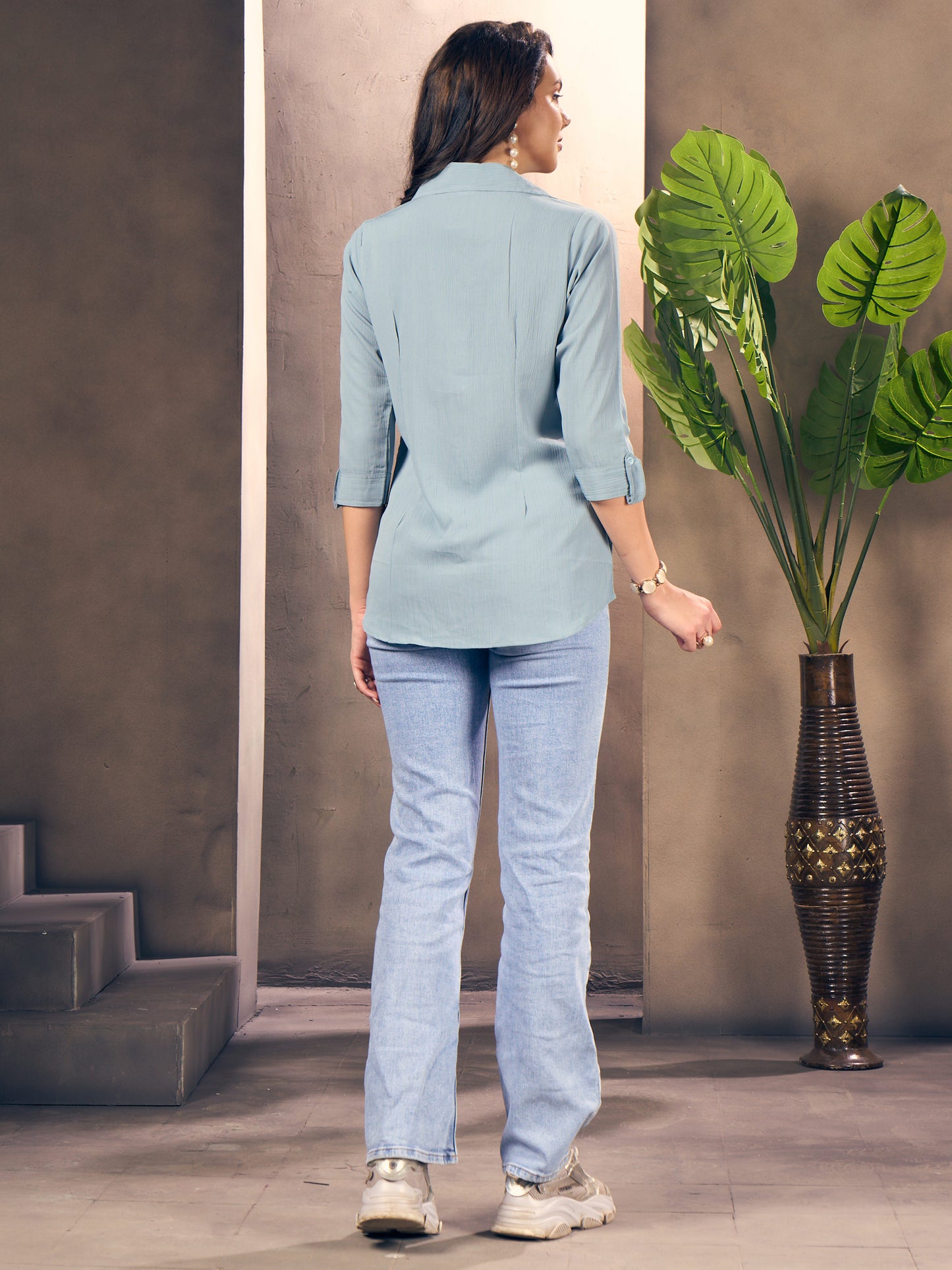 Light Grey Cotton Shirt for Women – Formal Office Wear & Business Attire