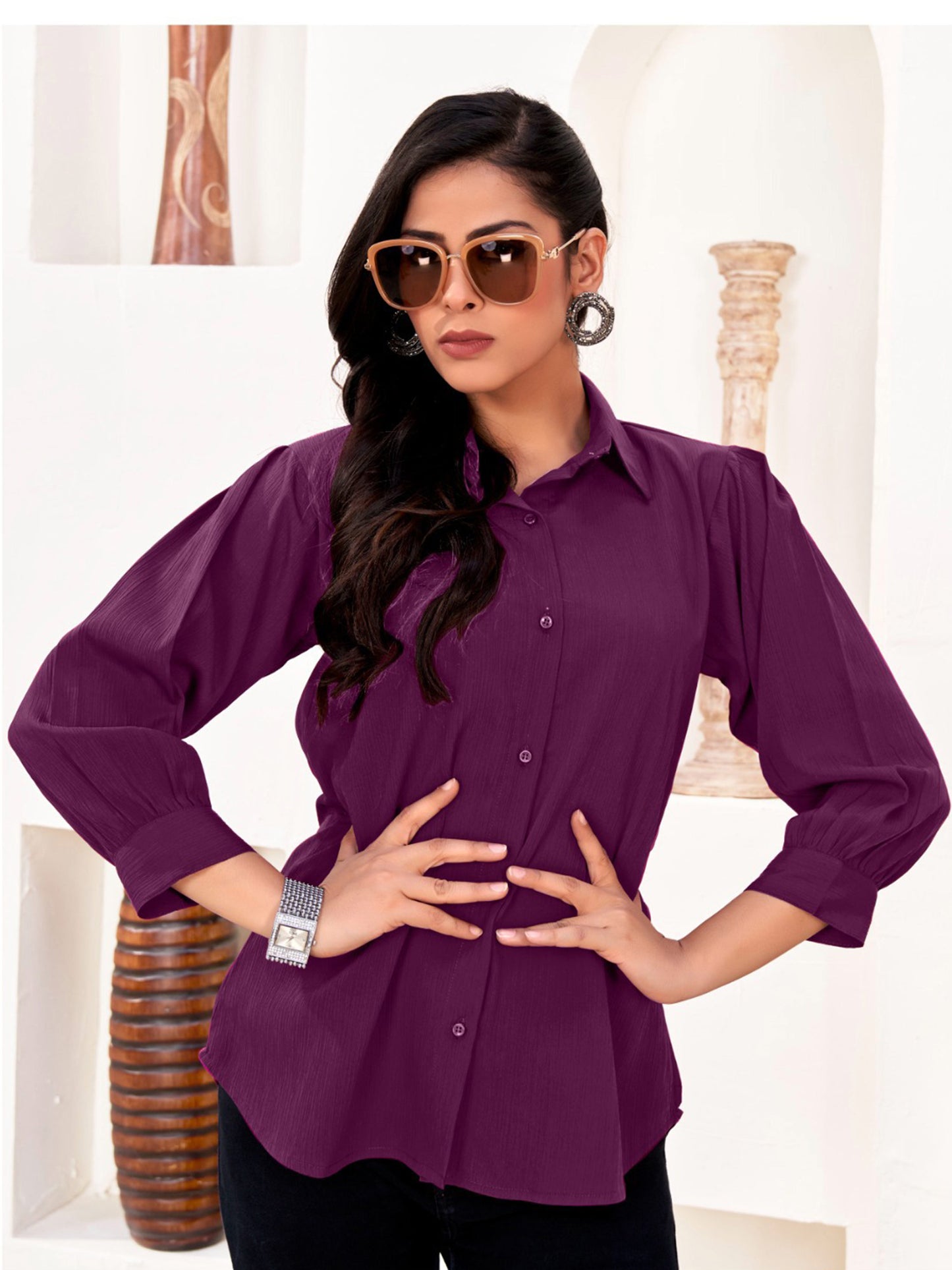 Purple Office-Ready Women’s Cotton Shirt – Stylish & Breathable