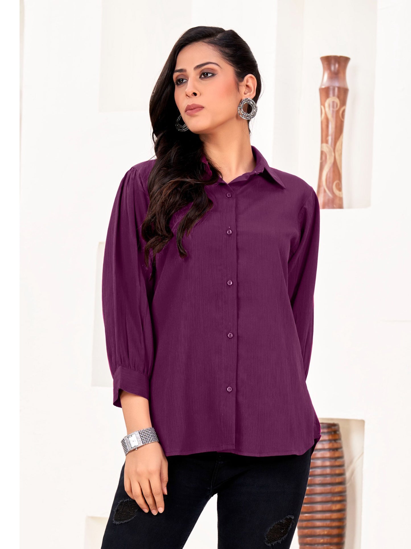 Purple Office-Ready Women’s Cotton Shirt – Stylish & Breathable