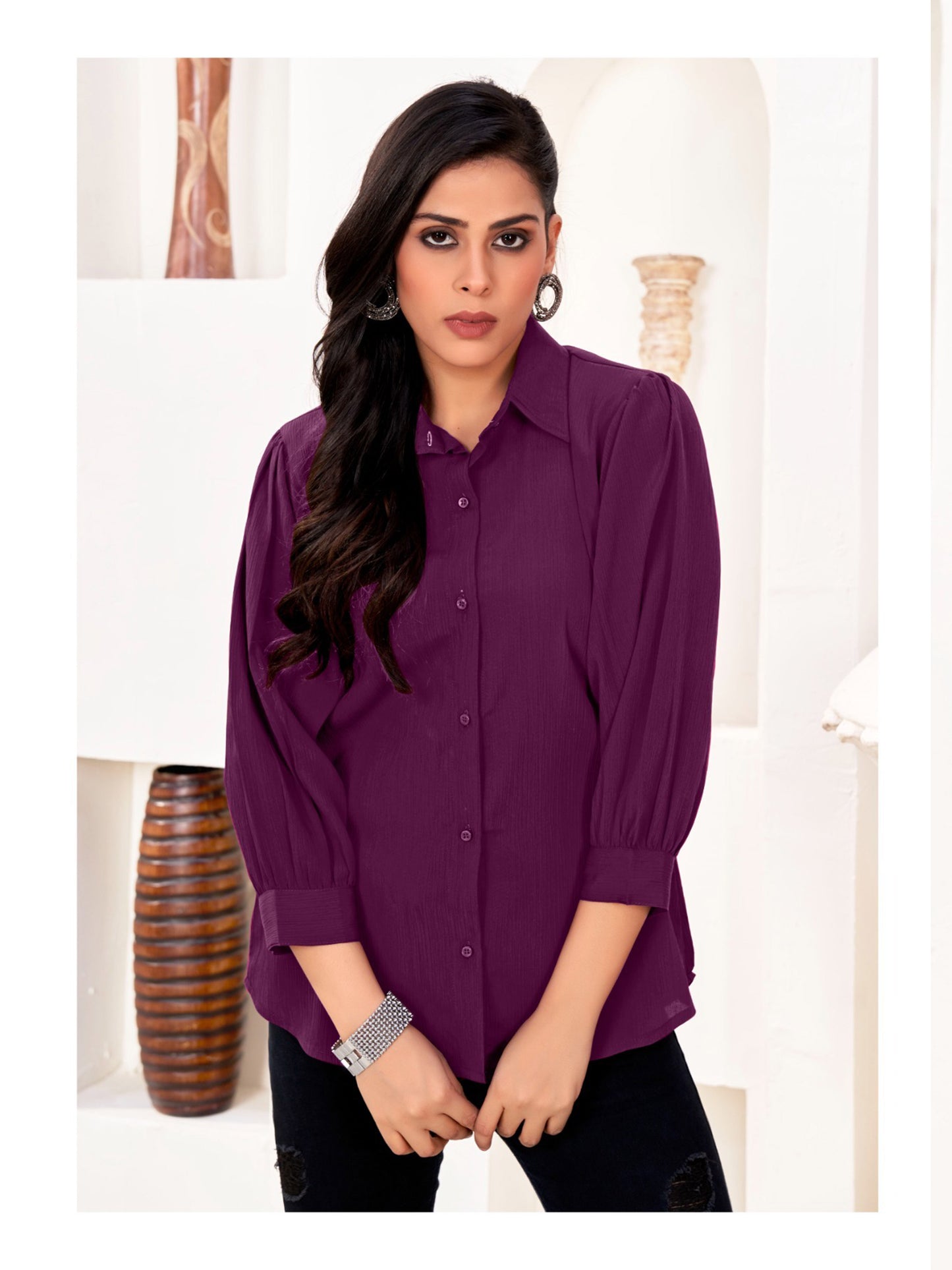 Purple Office-Ready Women’s Cotton Shirt – Stylish & Breathable