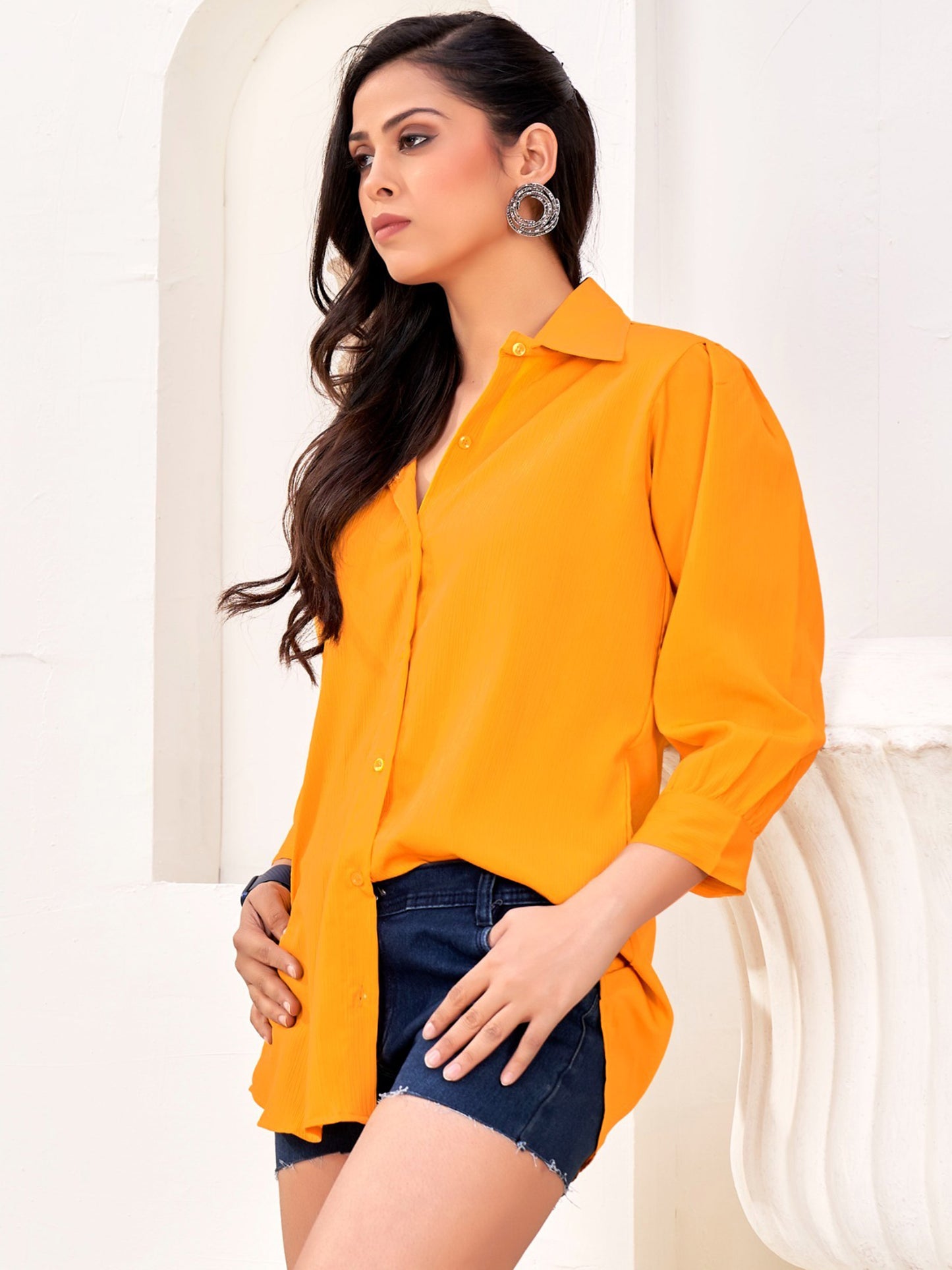 Mustard Yellow Office-Ready Women’s Cotton Shirt – Stylish & Breathable
