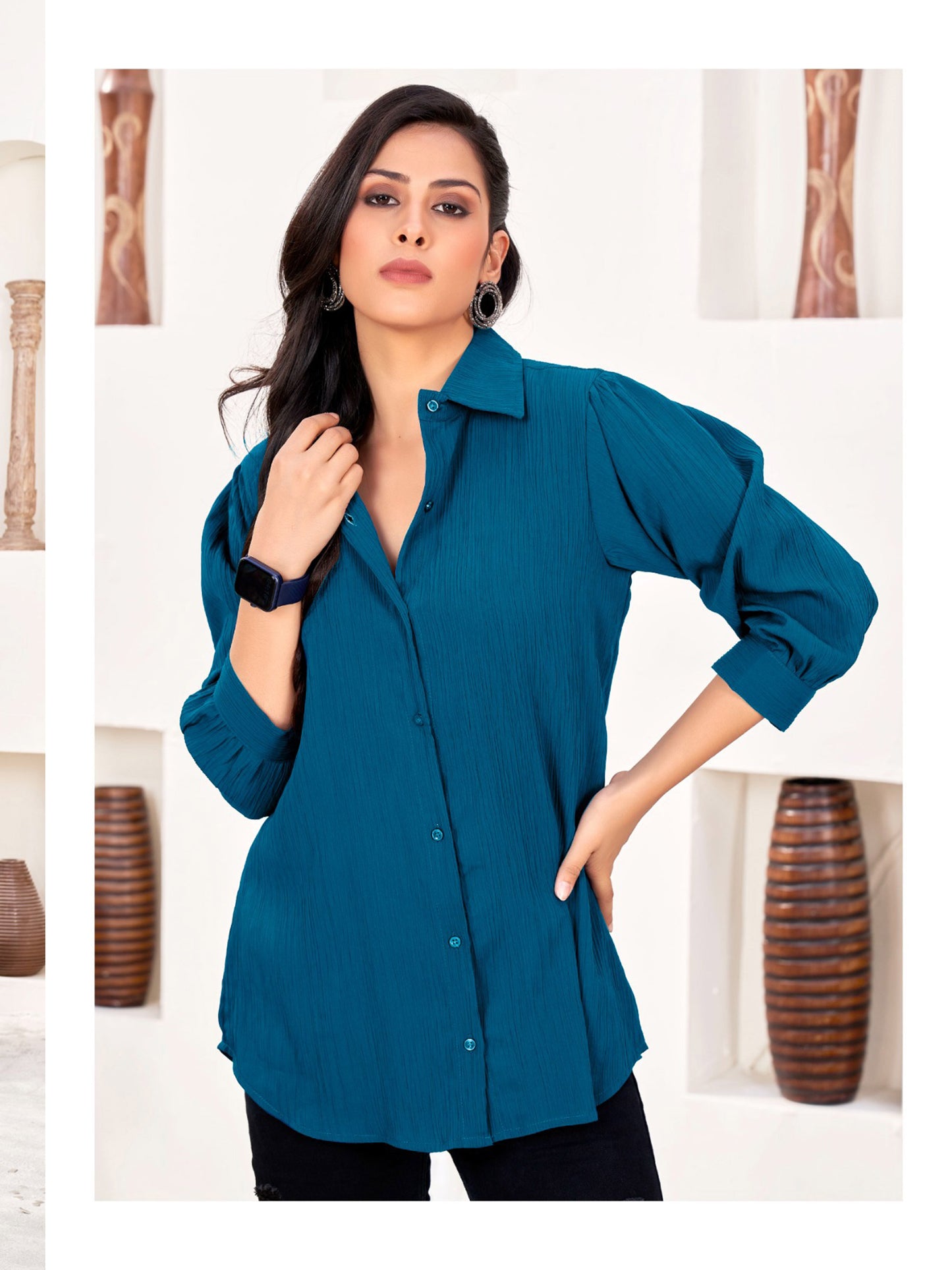 Blue Office-Ready Women’s Cotton Shirt – Stylish & Breathable