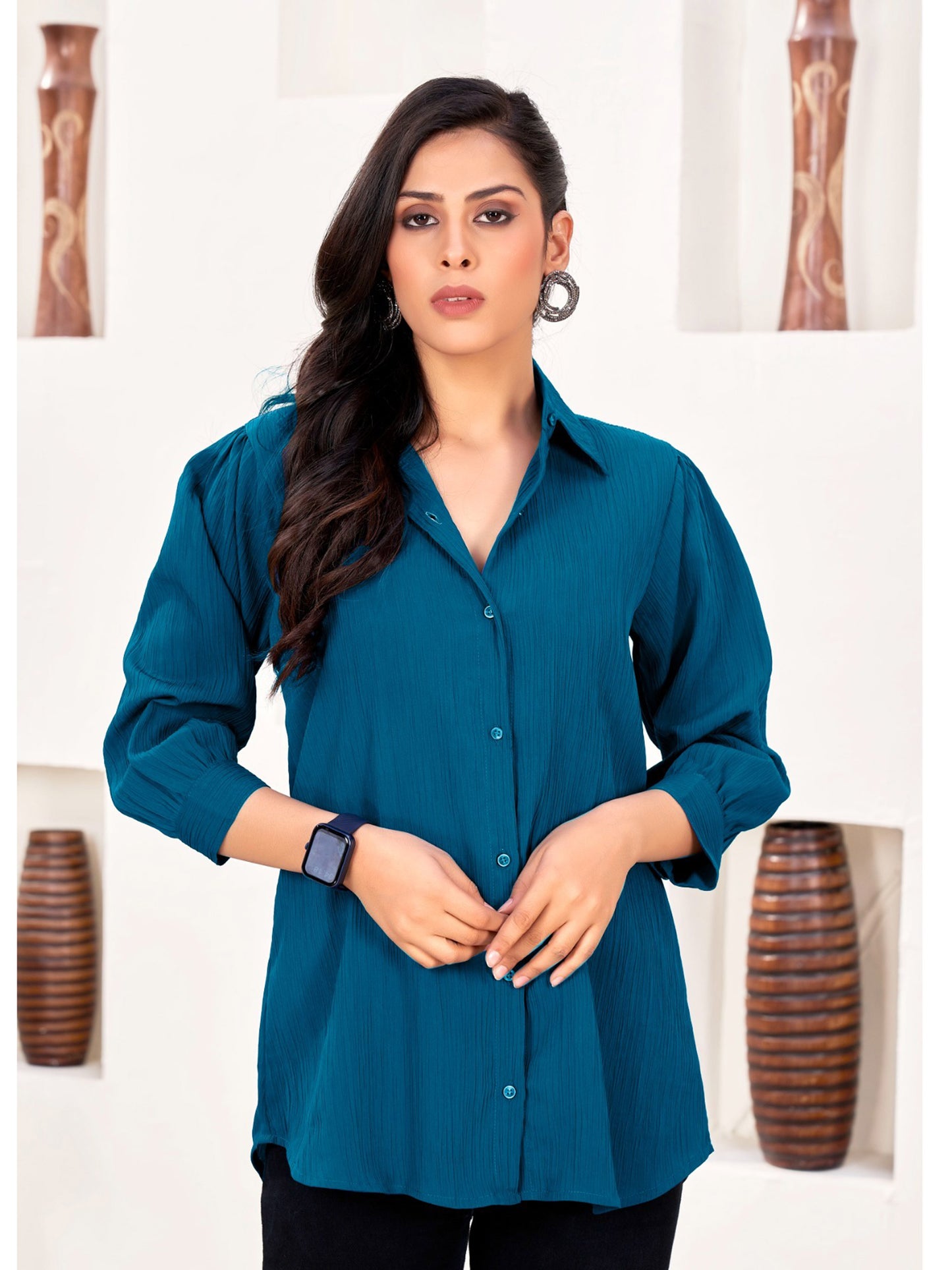 Blue Office-Ready Women’s Cotton Shirt – Stylish & Breathable