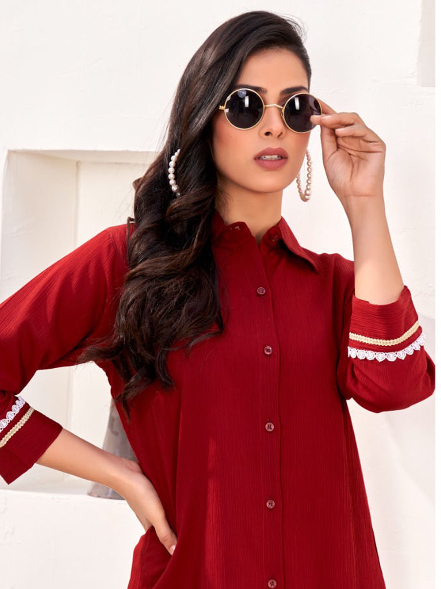 Maroon Classic Cotton Shirts for Women – Stylish & Professional Office Wear