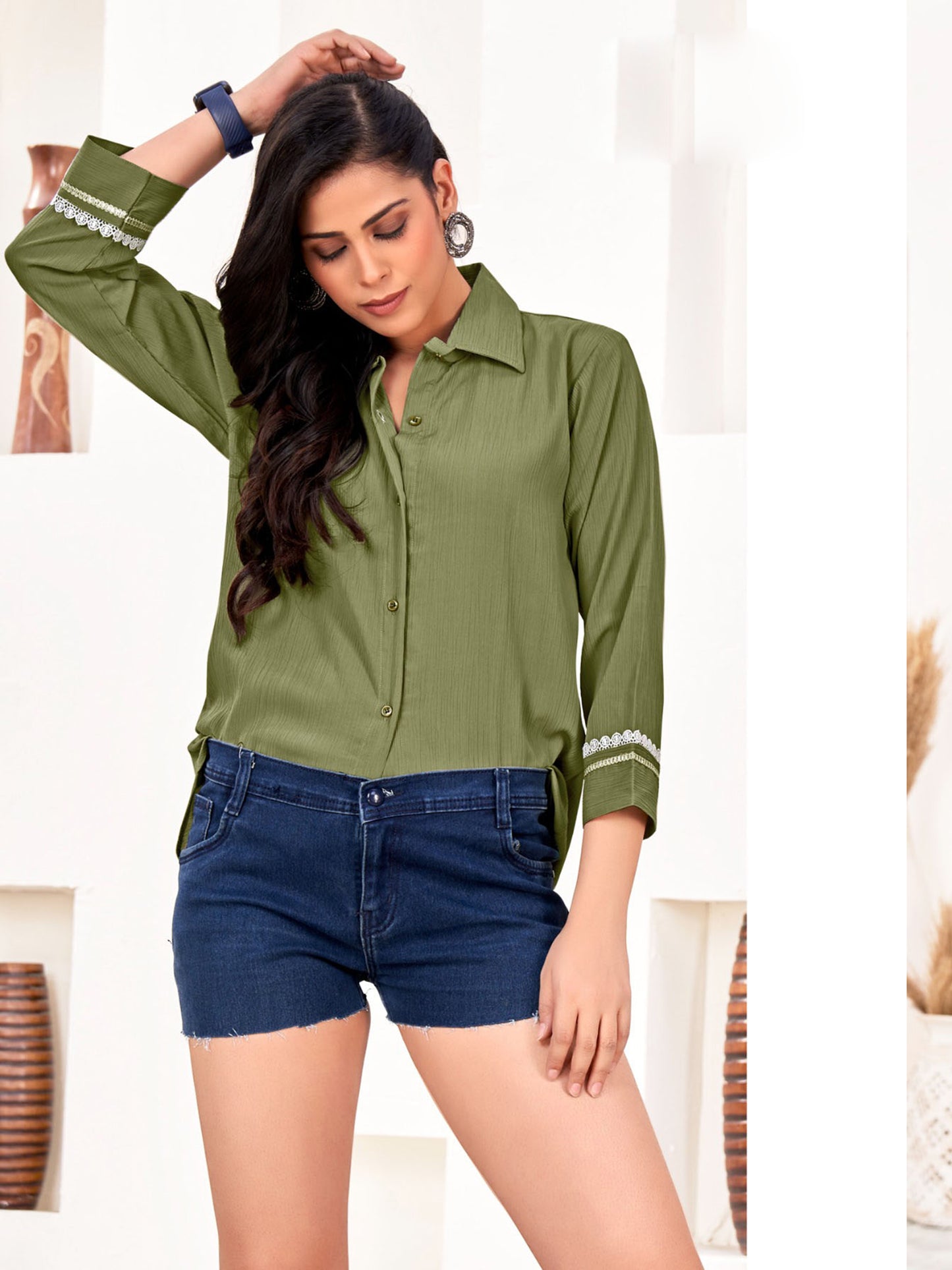 Olive Green Classic Cotton Shirts for Women – Stylish & Professional Office Wear