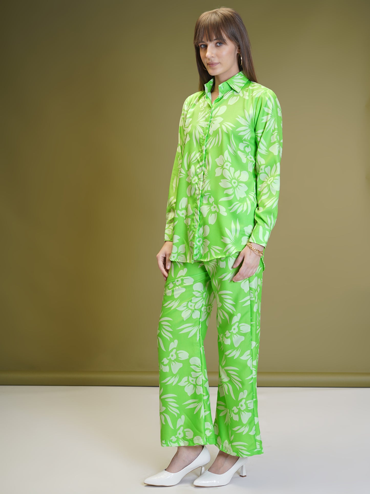 Green Floral Rayon Co-Ord Set β Stylish & Lightweight Summer Outfit