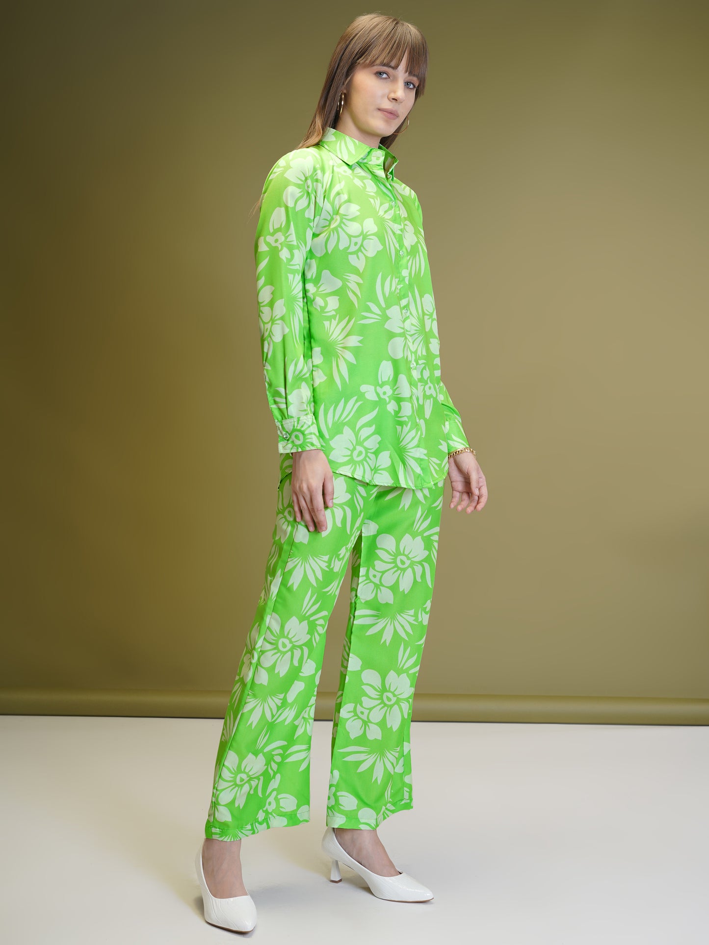 Green Floral Rayon Co-Ord Set β Stylish & Lightweight Summer Outfit