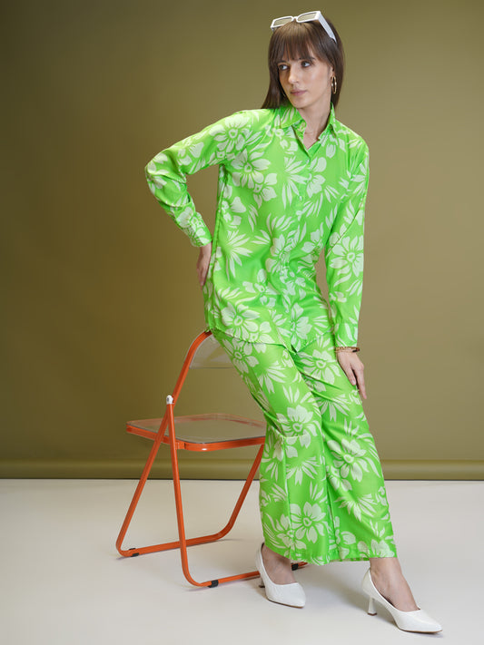 Green Floral Rayon Co-Ord Set – Stylish & Lightweight Summer Outfit