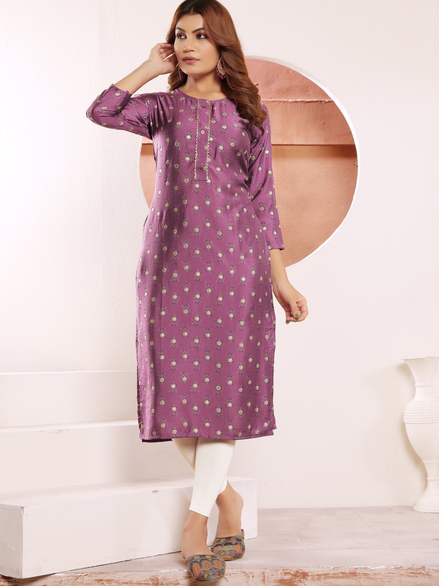 Purple Printed Muslin Kurti for Women – Casual & Daily Wear
