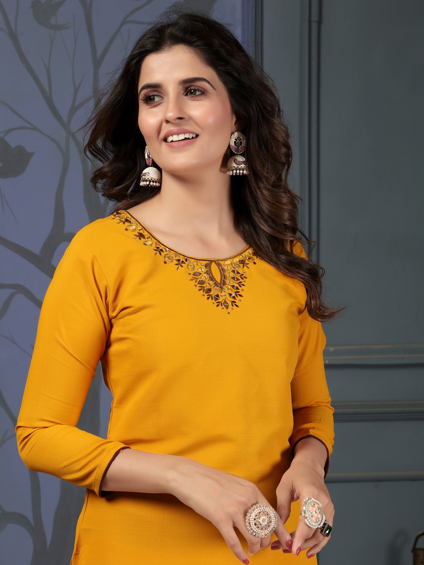 Mustard Cotton Handwork Embroidery Kurta Set β Daily Casual Wear for Women