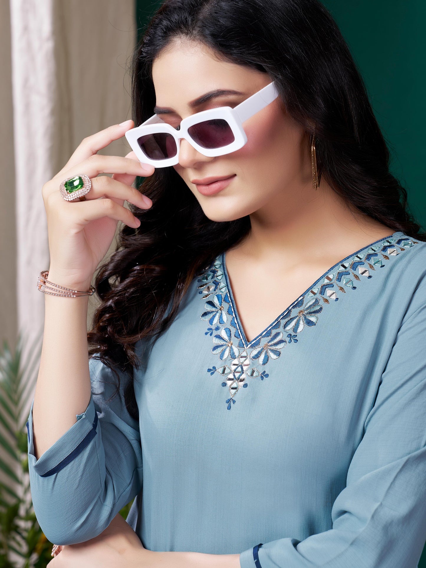 Blue Stylish Cotton Mirror Work Kurta for Women Daily Wear Ethnic Outfit