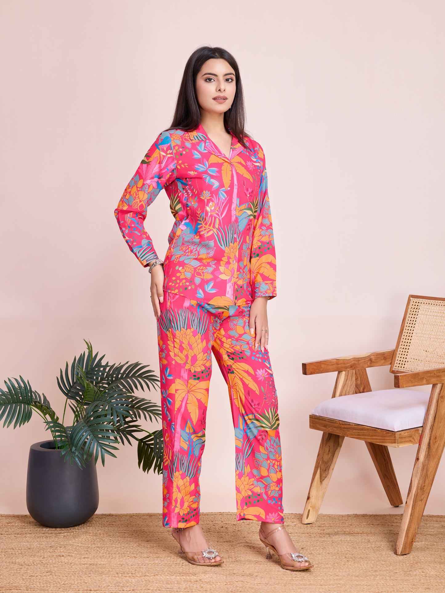 Pink Floral Print Rayon Co-ord Set β Stylish & Comfortable Outfit