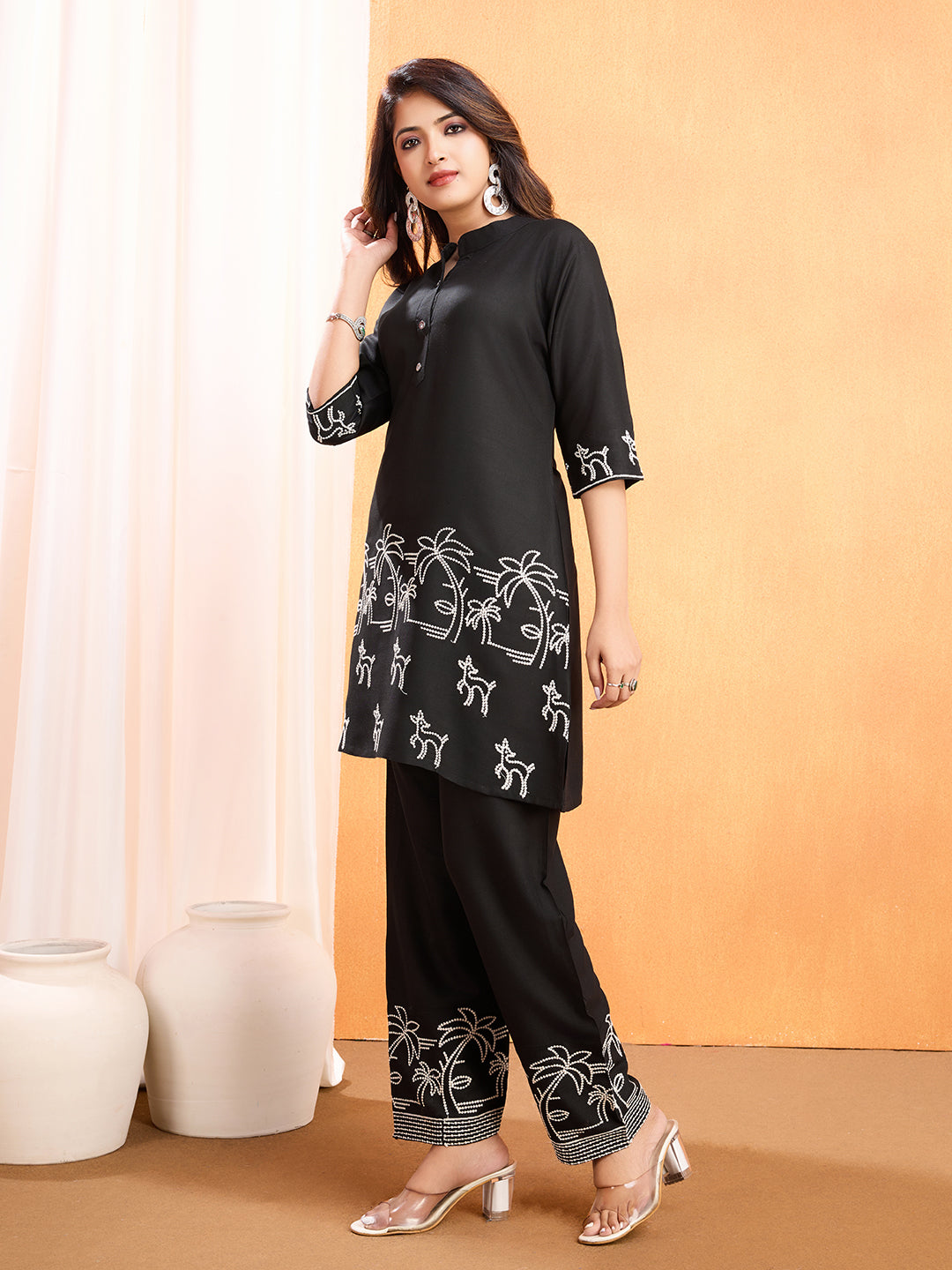 Black Embroidery Work Co-Ord Set