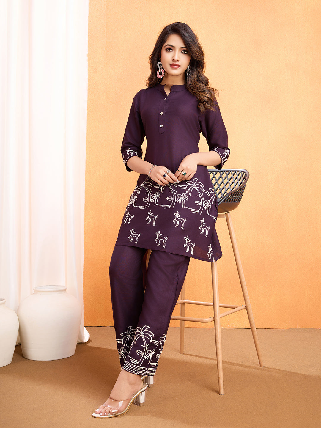 Magenta Embroidery Work Co-Ord Set