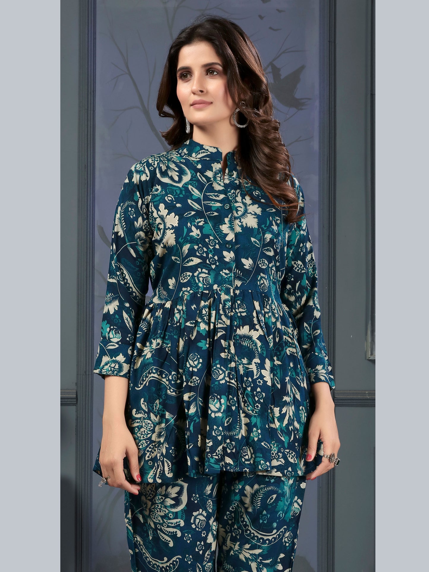 Navy Blue Floral Print Co-ords Set for Women – Stylish Daily & Office Wear