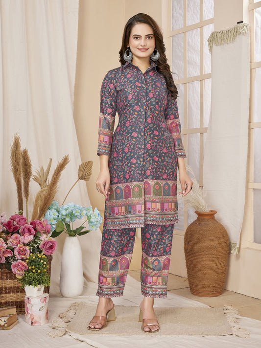 Grey Floral Printed Co-Ords Set