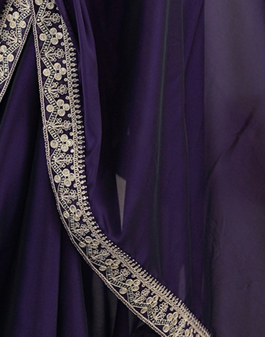Purple Silk Saree with Sequins and Matching Blouse Piece