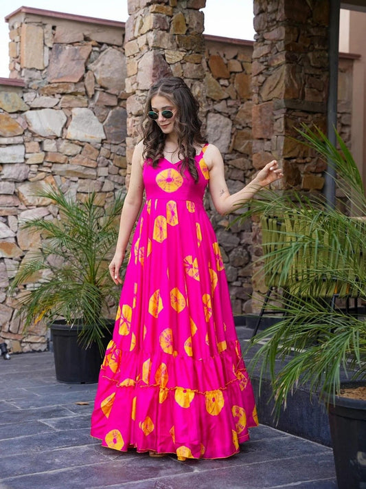 Magenta Pink Tie-Dye Print Fit & Flare Dress with Shoulder Straps