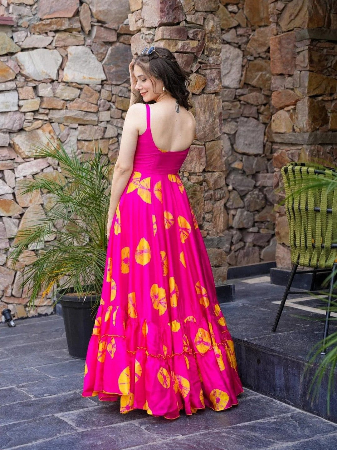 Magenta Pink Tie-Dye Print Fit & Flare Dress with Shoulder Straps