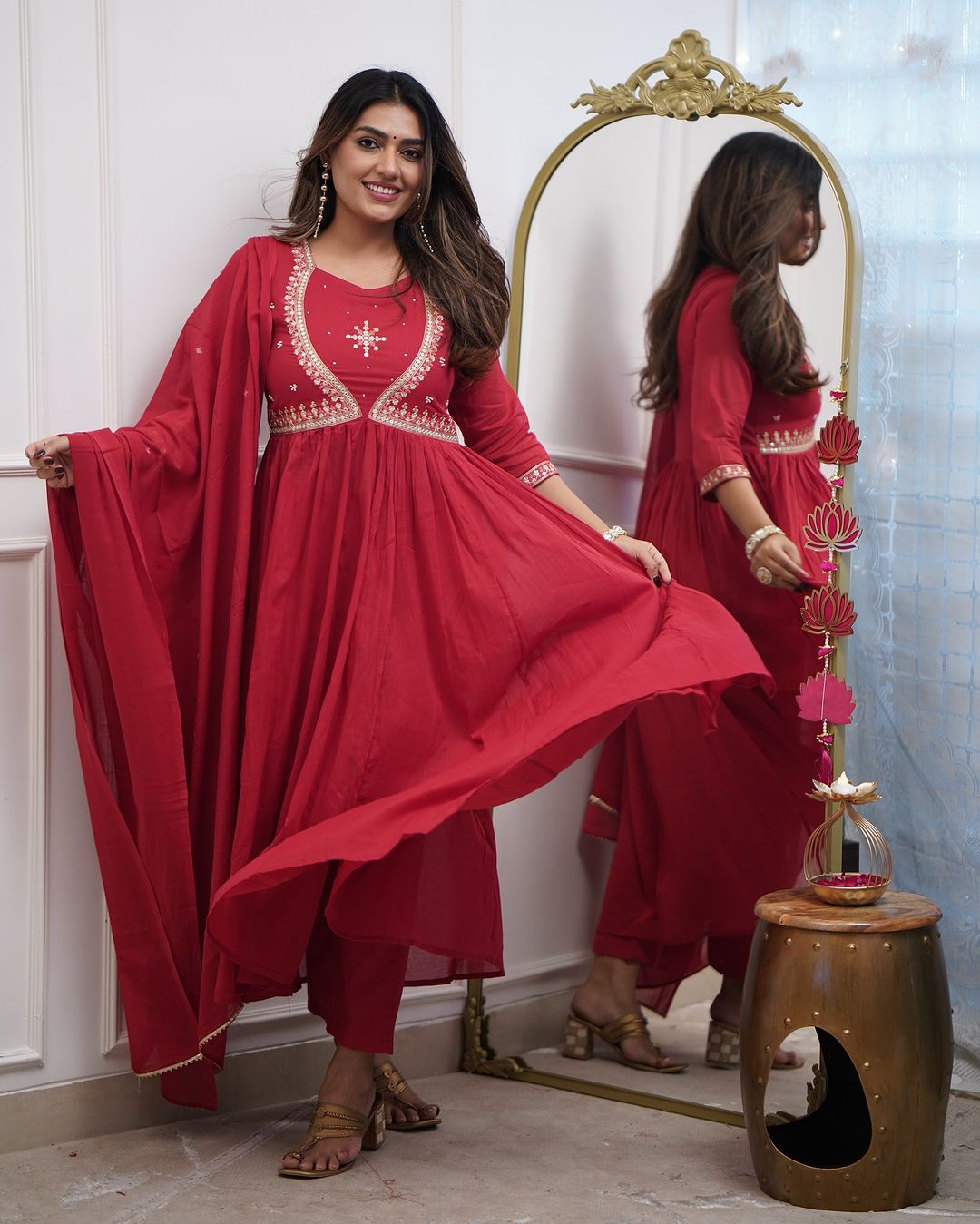 Elegant Red Embroidered Anarkali Kurta Set with Dupatta β Traditional Ethnic Wear for Women