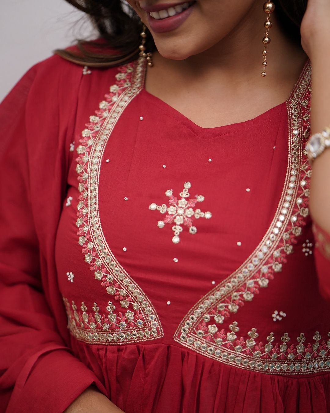 Elegant Red Embroidered Anarkali Kurta Set with Dupatta β Traditional Ethnic Wear for Women