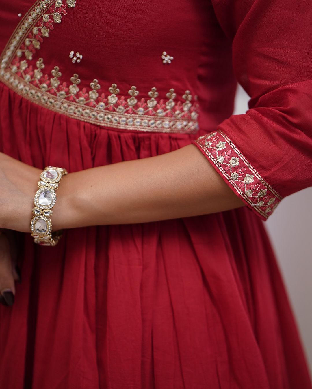 Elegant Red Embroidered Anarkali Kurta Set with Dupatta β Traditional Ethnic Wear for Women