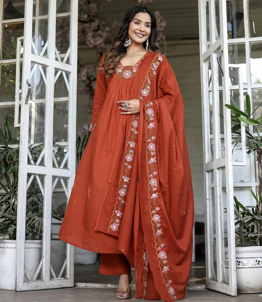 Red Designer Embroidered Anarkali Kurta Set with Dupatta – Flared Ethnic Outfit