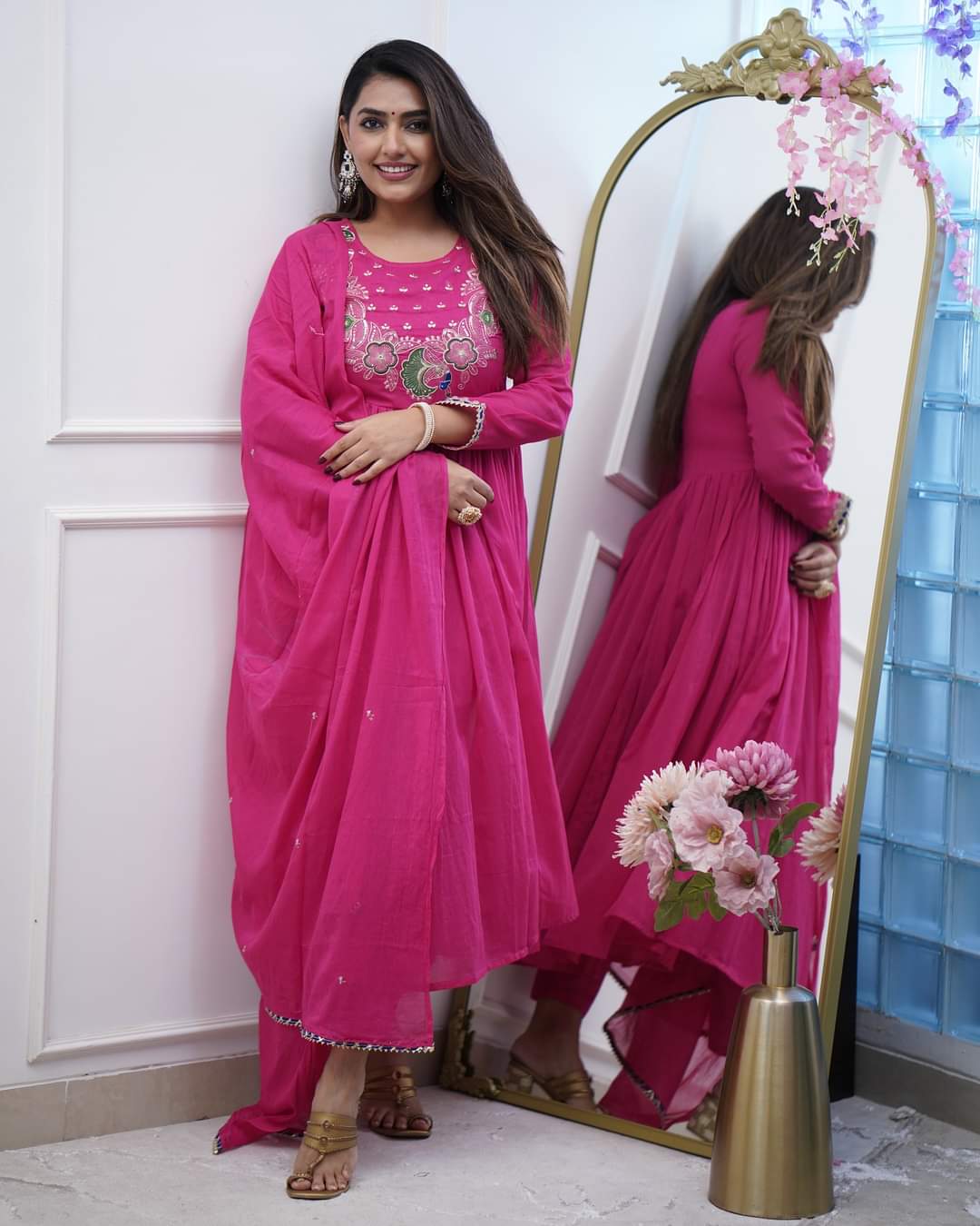 Designer Magenta Pink Anarkali Kurta Set with Embroidery and Dupatta β Wedding & Party Wear