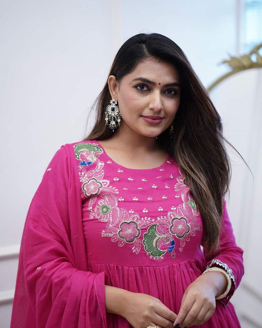 Designer Magenta Pink Anarkali Kurta Set with Embroidery and Dupatta – Wedding & Party Wear
